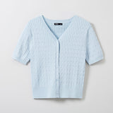 SPAO Women Short Sleeve Cable Cardigan SPCKE25G06 Light Blue