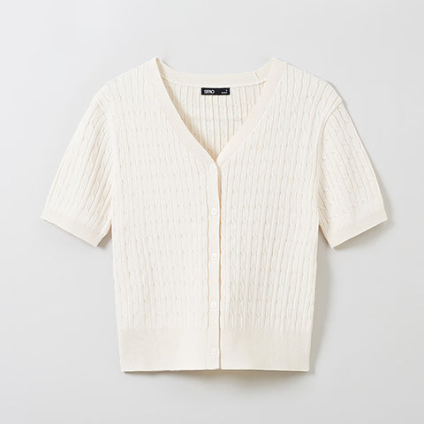 SPAO Women Short Sleeve Cable Cardigan SPCKE25G06 Cream