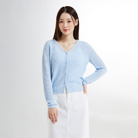 SPAO Women Long Sleeve Hacci Cardigan SPCKE26G10 Blue