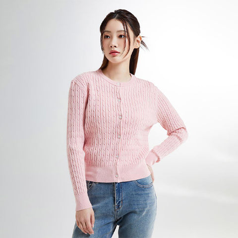 SPAO Women Long Sleeve Cable Cardigan SPCKE49W11 Powder pink