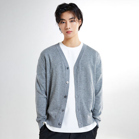 SPAO Men Long Sleeve V Neck Cardigan SPCKE4TM02 Melange Gray