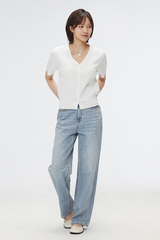 Women Short Sleeve Cable Cardigan