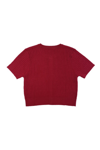 Women Short Sleeve Woodie Cable Knit Crop Cardigan