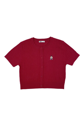 Women Short Sleeve Woodie Cable Knit Crop Cardigan