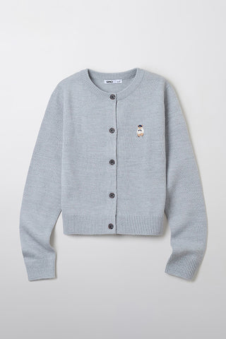 Women Long Sleeve Woodie Crop Cardigan - Grey