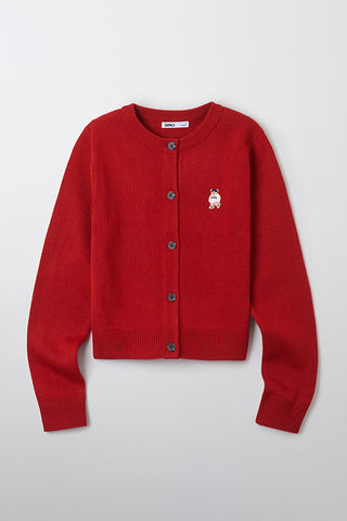 Women Long Sleeve Woodie Crop Cardigan - Red