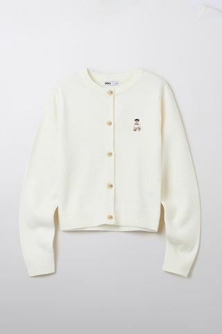 Women Long Sleeve Woodie Crop Cardigan - Ivory