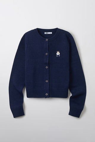 Women Long Sleeve Woodie Crop Cardigan - Navy