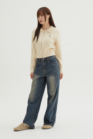 Women Long Sleeve Woodie Zip-Up Collar Cardigan