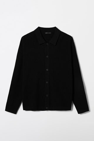Men Long Sleeve Cotton Blend Collar Cardigan - Black