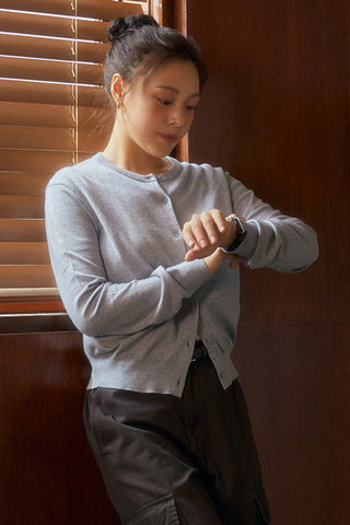 Women Long Sleeve Soft Yarn Cardigan - Melange Grey