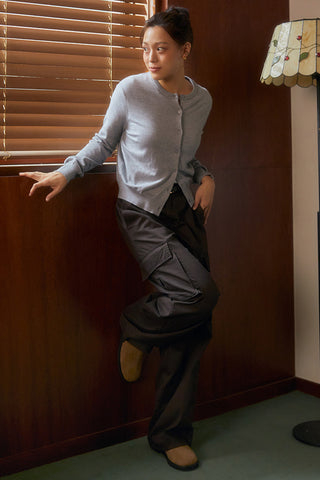 Women Long Sleeve Soft Yarn Cardigan - Melange Grey