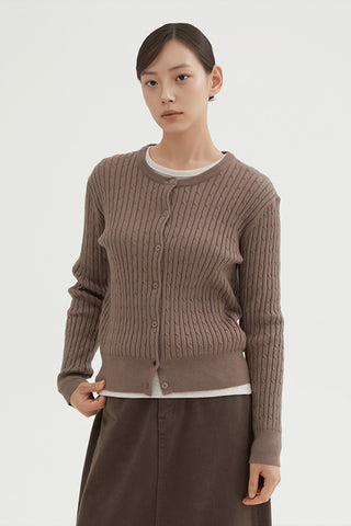 Women Long Sleeve Soft Yarn Cable Cardigan