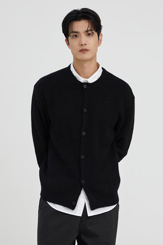Men Long Sleeve Hachi Round Neck Cardigan - Black