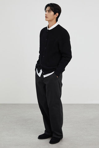 Men Long Sleeve Hachi Round Neck Cardigan - Black