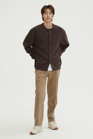 Men Long Sleeve Hachi Round Neck Cardigan - Brown