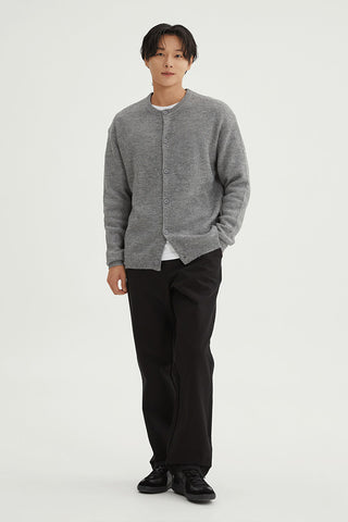 Men Long Sleeve Hachi Round Neck Cardigan - Melange Grey