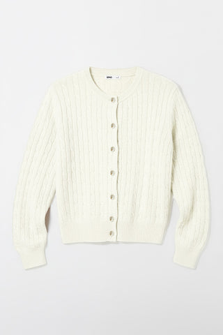 Women Long Sleeve Wool Blend Cable Cardigan - L/Beige