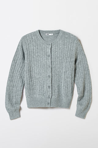 Women Long Sleeve Wool Blend Cable Cardigan - Melange Grey