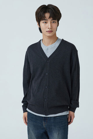 Men Long Sleeve Merino V-Neck Cardigan