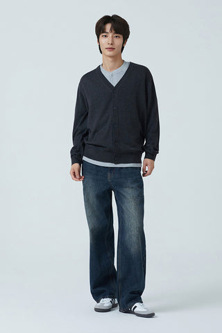 Men Long Sleeve Merino V-Neck Cardigan