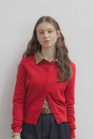Women Long Sleeve Soft Yarn Cardigan SP26 - Red