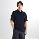 SPAO Men Short Sleeve Collared Silk Shirt SPHWE37C01 Navy