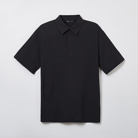 SPAO Men Short Sleeve Collared Silk Shirt SPHWE37C01 Black