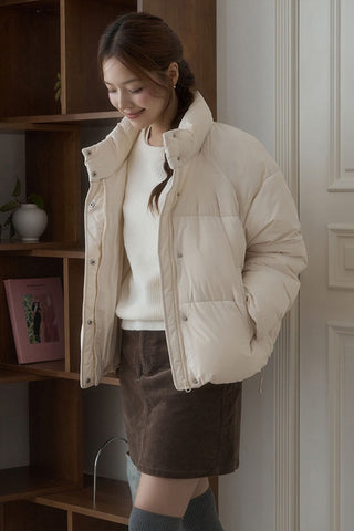 Women Long Sleeve Pastel Puffer - Ivory