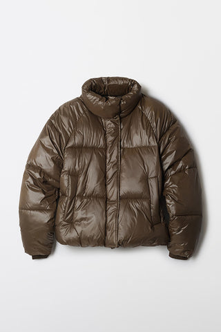 Women Long Sleeve Pastel Puffer - Glossy Brown