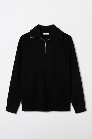 Men Long Sleeve Half Zip-Up Sweater - Black