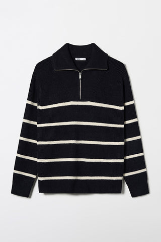Men Long Sleeve Half Zip-Up Sweater - Navy
