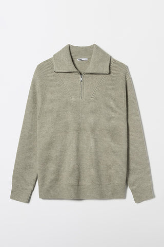 Men Long Sleeve Half Zip-Up Sweater - Olive Green