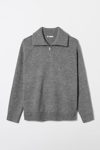 Men Long Sleeve Half Zip-Up Sweater - Melange Grey