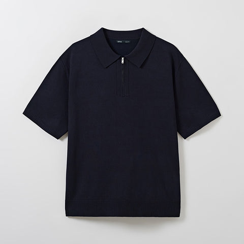 SPAO Men Short Sleeve Zip Up Pullover SPKWE24C06 Navy