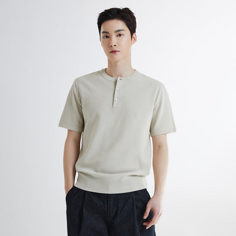 SPAO Men Short Sleeve Henry Neck Tee SPKWE24M07 Light Beige