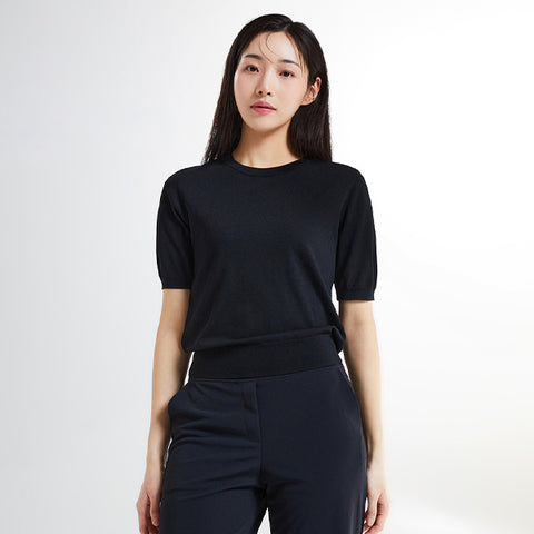 SPAO Women Short Sleeve Knit Pullover SPKWE24W02 Black