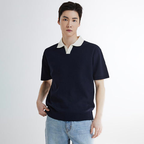 SPAO Men Short Sleeve Collar Pullover SPKWE25M05 Dark Navy