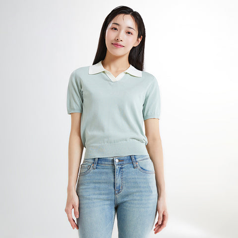 SPAO Women Short Sleeve Collar Pullover SPKWE25W03 Mint