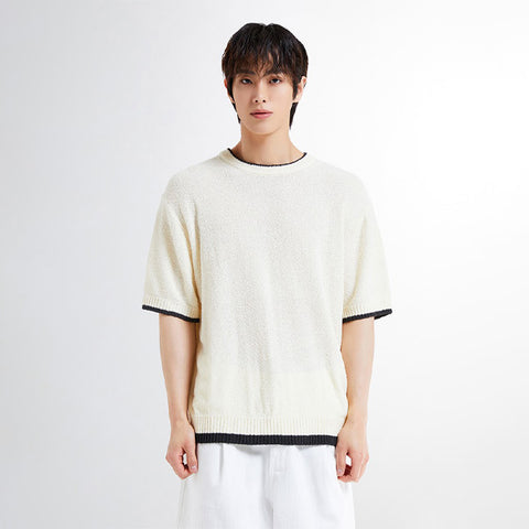 SPAO Men Short Sleeve Boucle Pullover SPKWE26M09 Ivory