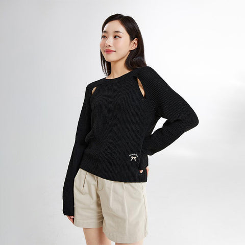 SPAO Women Long Sleeve Shoulder Pullover SPKWE37G50 Black