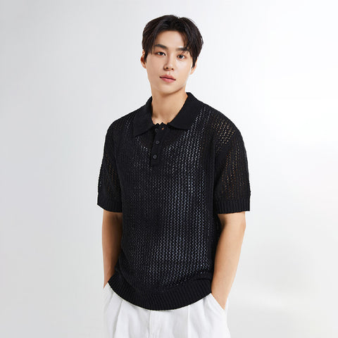 SPAO Men Short Sleeve Knit Pullover SPKWE37M01 Black