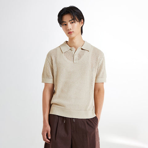 SPAO Men Short Sleeve Knit Pullover SPKWE37M01 Light beige