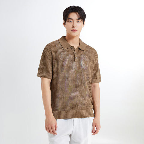 SPAO Men Short Sleeve Knit Pullover SPKWE37M01 Brown