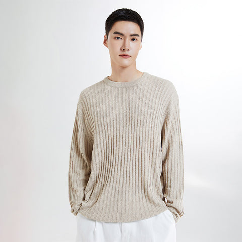 SPAO Men Long Sleeve Boucle Pullover SPKWE37M05 Light beige