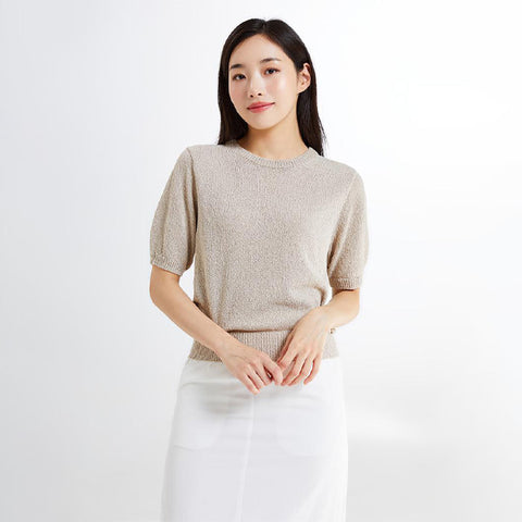 SPAO Women Short Sleeve Boucle Pullover SPKWE37W03 Beige