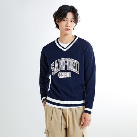 SPAO Men Long Sleeve V Neck Pullover SPKWE49C40 Navy