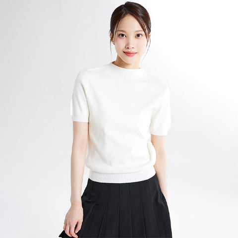 SPAO Women Short Sleeve Mock Neck Sweater SPKWE49W03 Ivory