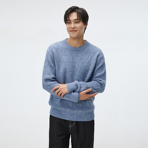 SPAO Men Long Sleeve Round Neck Sweater SPKWF11C01 Blue