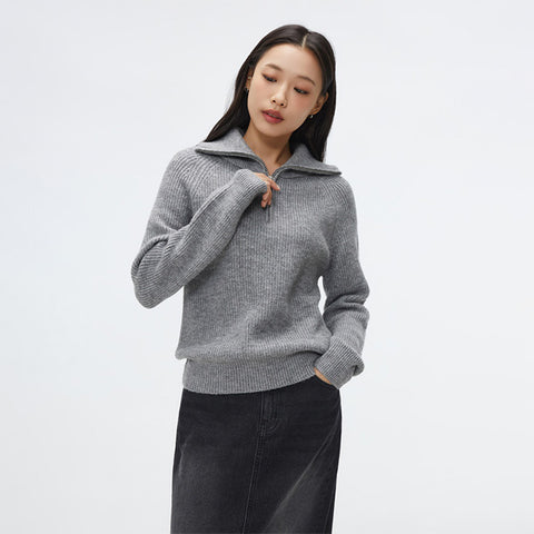 SPAO Women Long Sleeve Half Zip Up Pullover SPKWF11G02 Grey